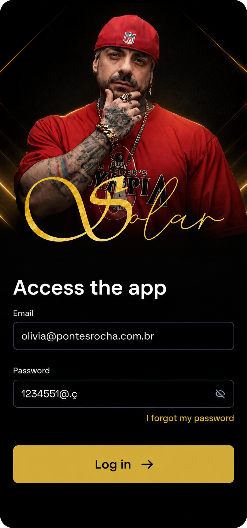 Personalized login screen for the Solar Coaching Team app
