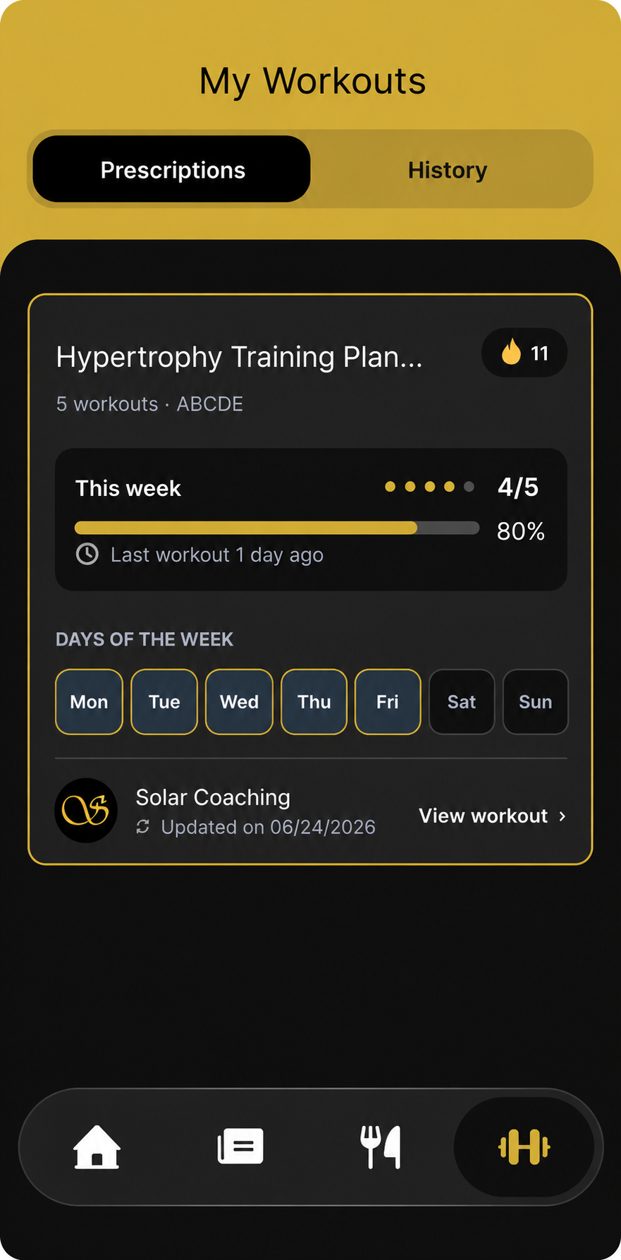 Workout prescription and weekly progress
